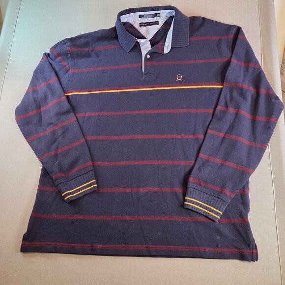 Tommy Hilfiger XXL Sweater Navy Red Stripes Yellow Chest Preppy Cotton Pullover - Picture 1 of 10